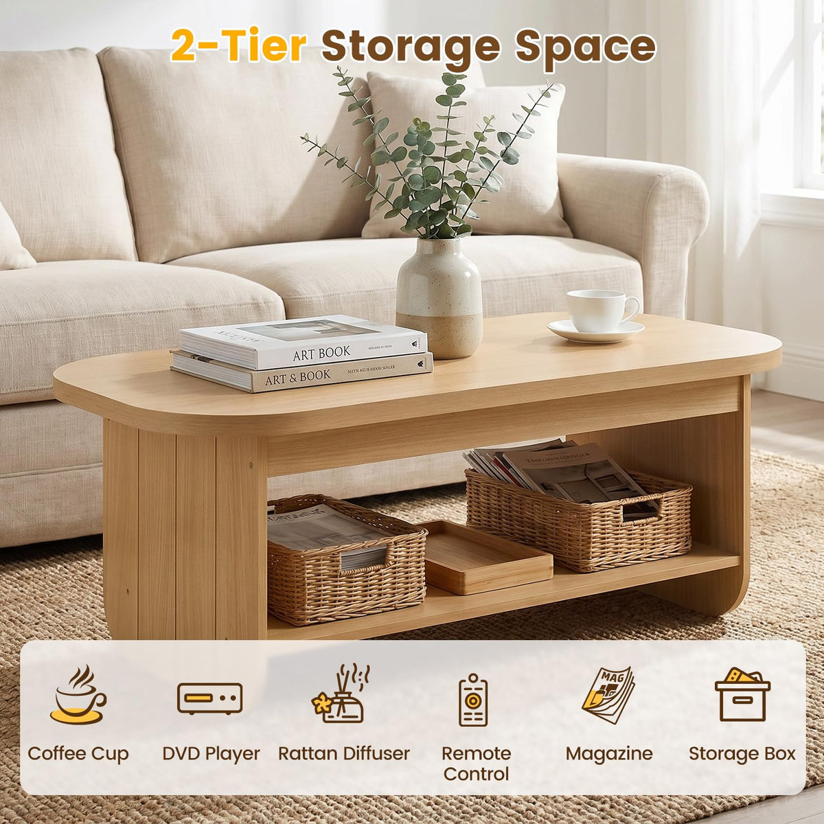 2-Tier Oval Coffee Table with Storage Shelf X83462