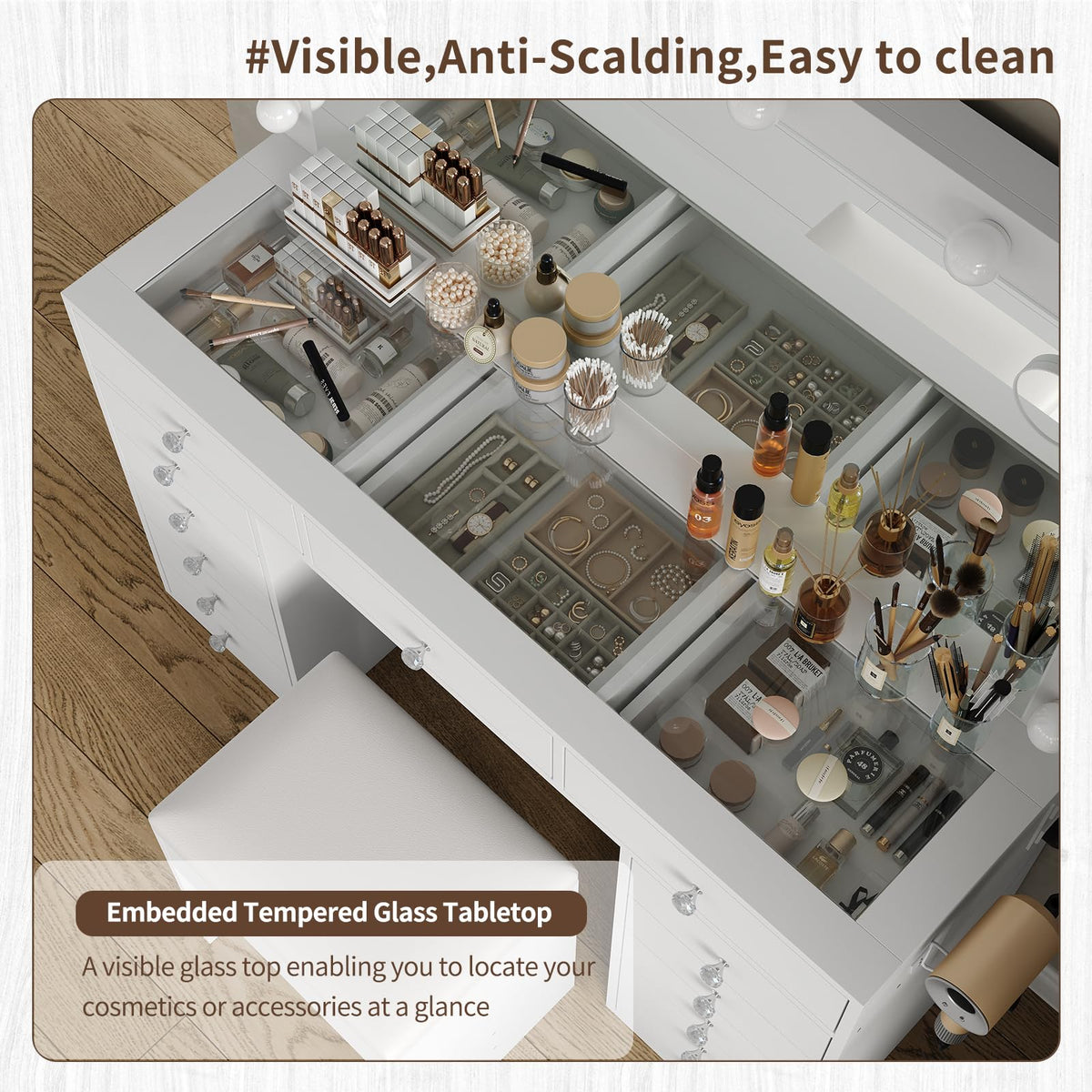 47" White Makeup Vanity with 13 Drawers and HD Mirror S306778