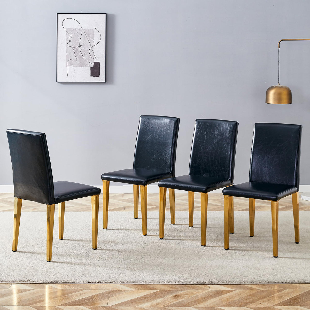 Black Gold Upholstered Dining Chairs Set of 4 H8876
