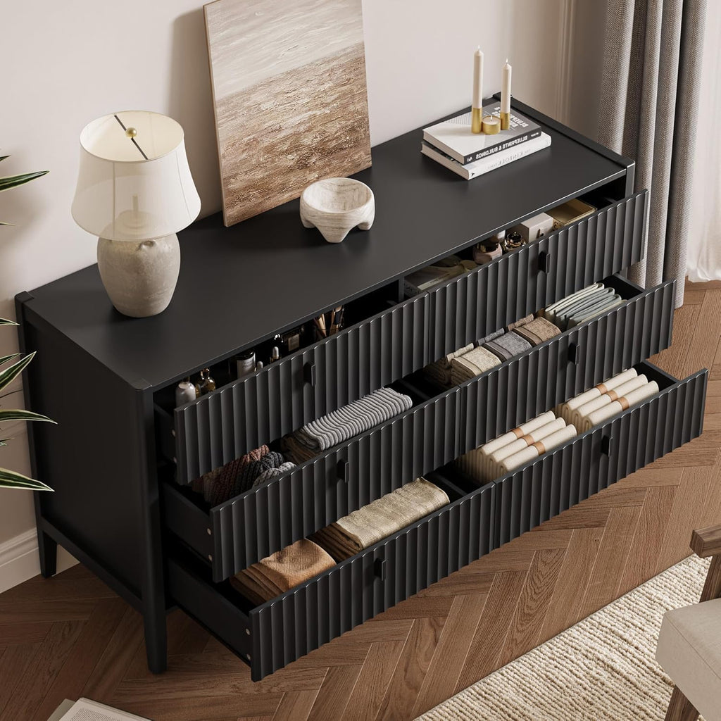 Black 6 Drawer Wood Dresser I33909