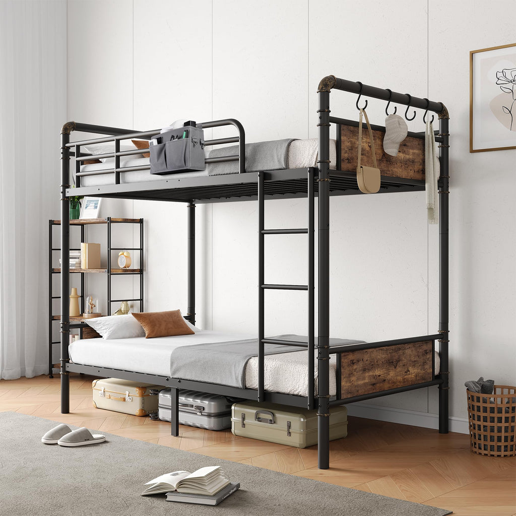 Twin Over Twin Metal Bunk Bed with Safety Guard Rails O812330