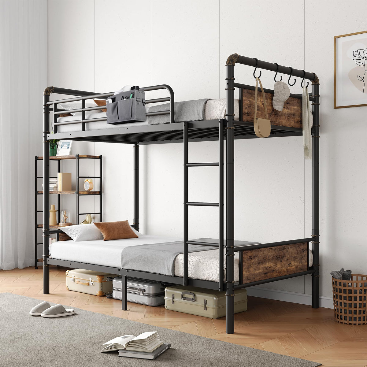 Twin Over Twin Metal Bunk Bed with Safety Guard Rails O812330
