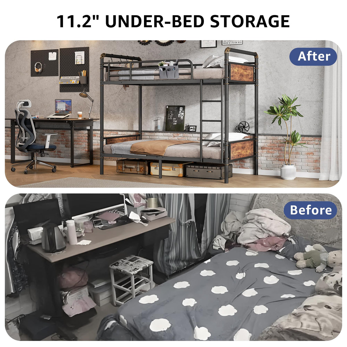 Twin Over Twin Metal Bunk Bed with Safety Guard Rails O812330