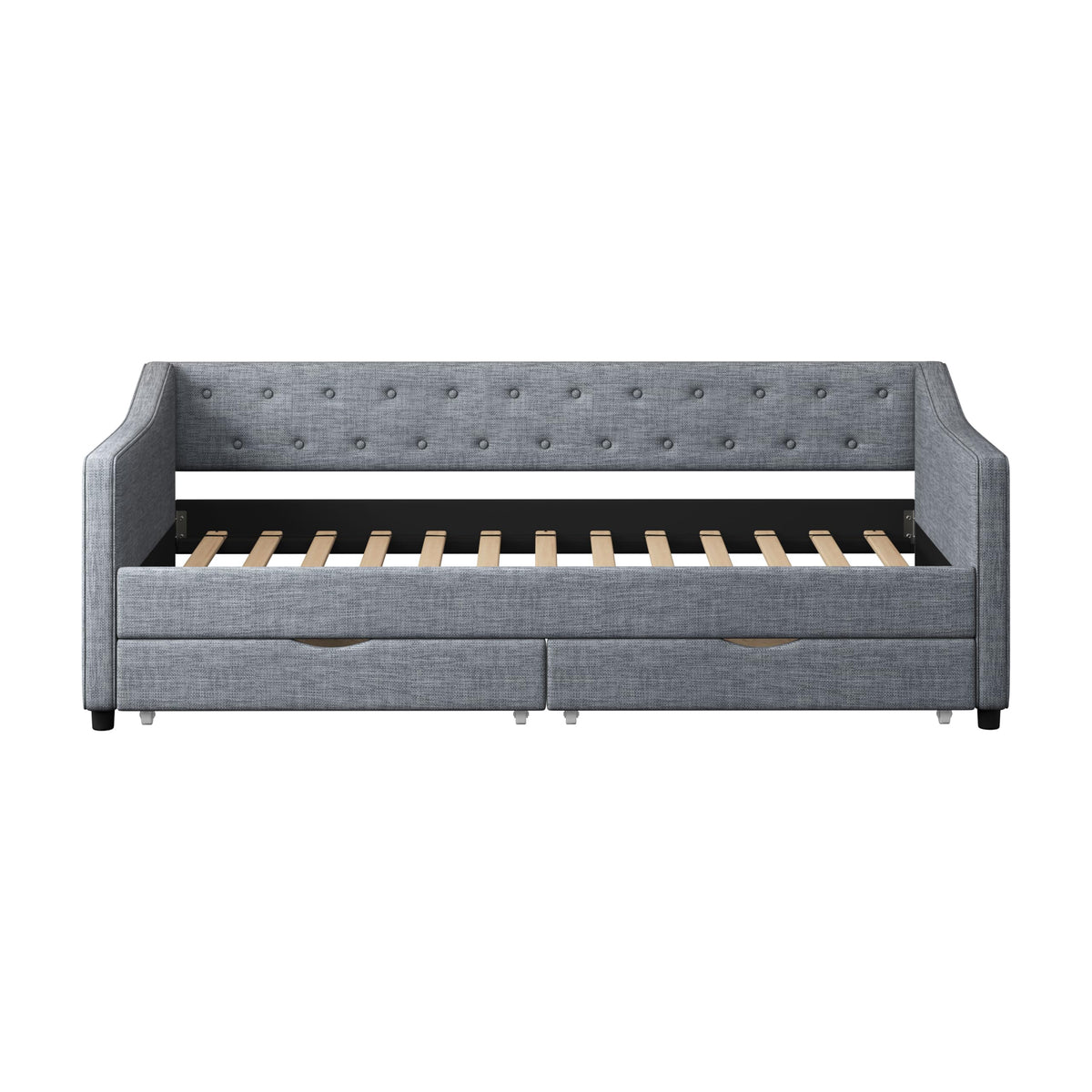 Twin Size Light Grey Linen Upholstered Wood Daybed with Two Drawers Q3864