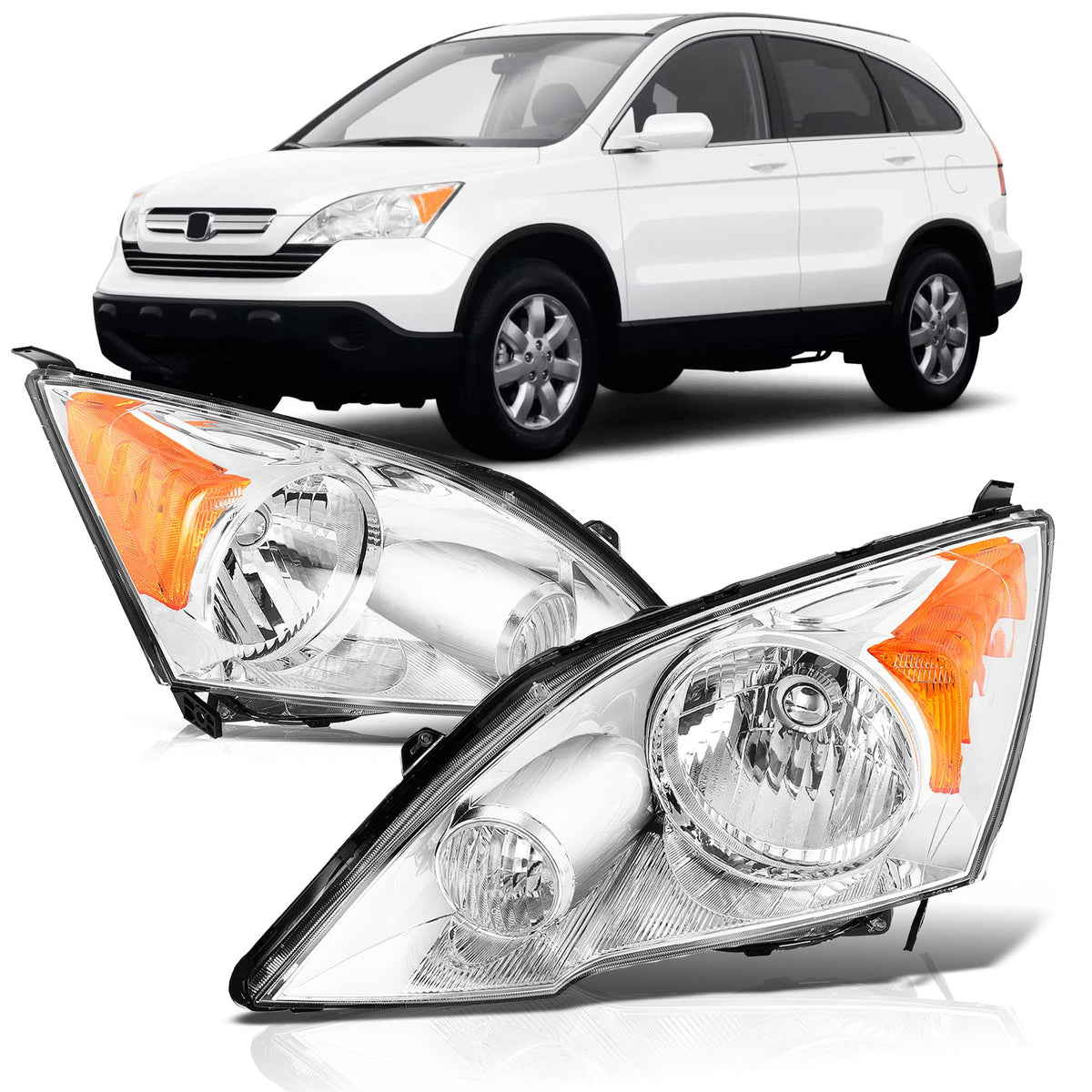 Halogen Headlight Assembly Pair Chrome Housing Clear Lens M2966