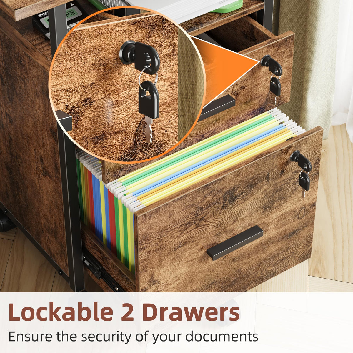 2 Wood Drawer Lockable File Cabinet with Extended Desktop L582