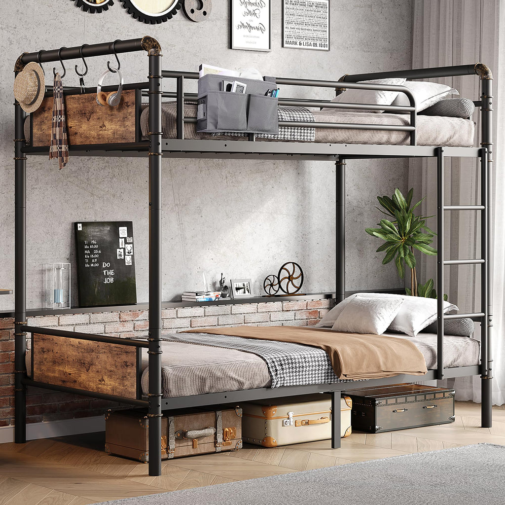 Twin Over Twin Metal Bunk Bed with Safety Guard Rails O812330