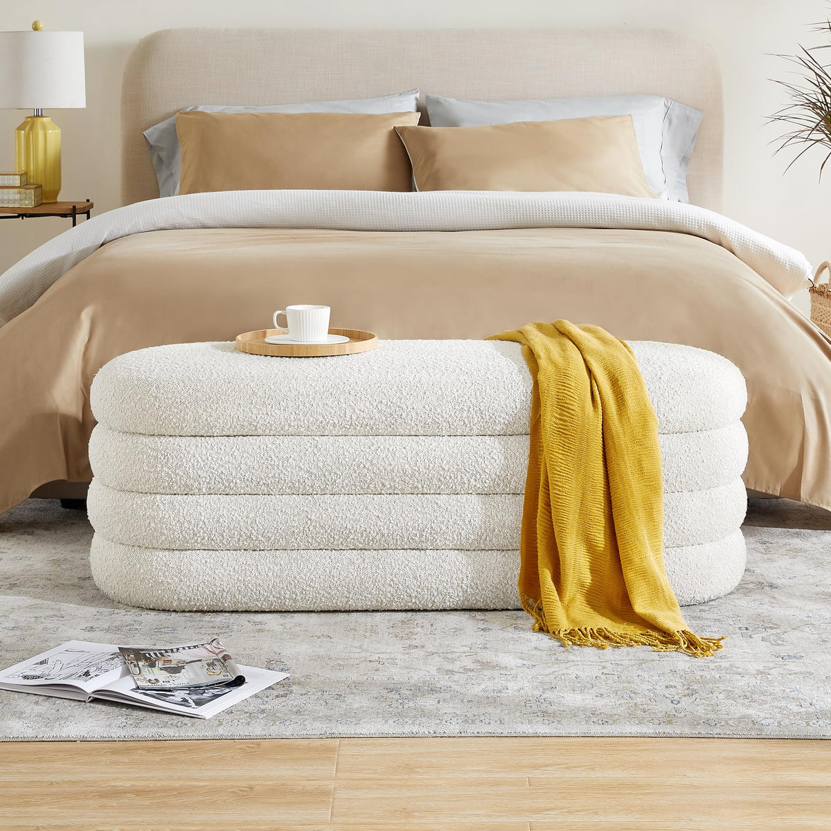 49.2 Inch Ivory Upholstered Storage Ottoman Bench P844251