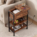 End Table with Charging Station, 3-Tier Storage Nightstand V904292
