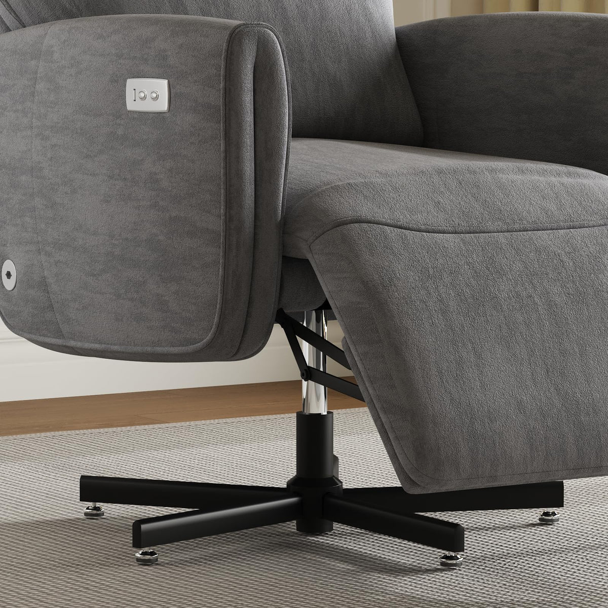 Grey Velvet Swivel Rocker Recliner Chair with USB & Type-C Charging L443954