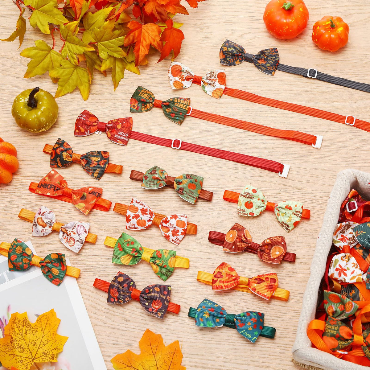 100 Pcs Fall Dog Bow Adjustable Pet Bowtie Collar W201