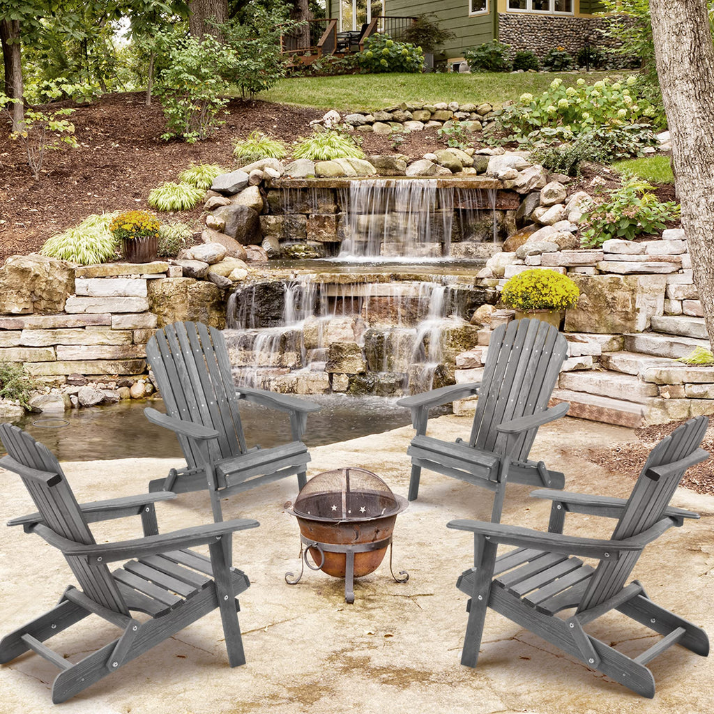 Wood Folding Adirondack Chair Set of 2 Solid Cedar A962129