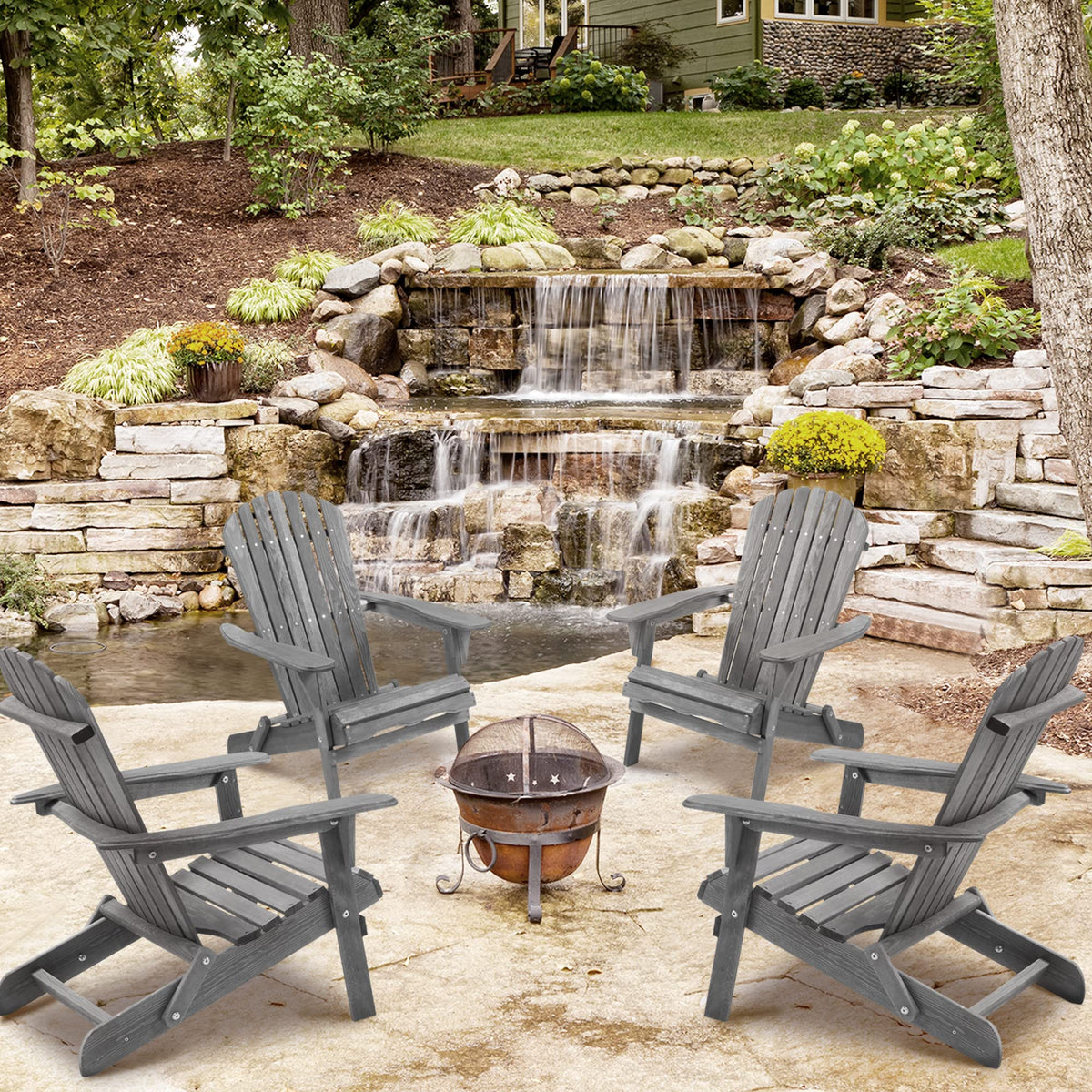 Wood Folding Adirondack Chair Set of 2 Solid Cedar A962129