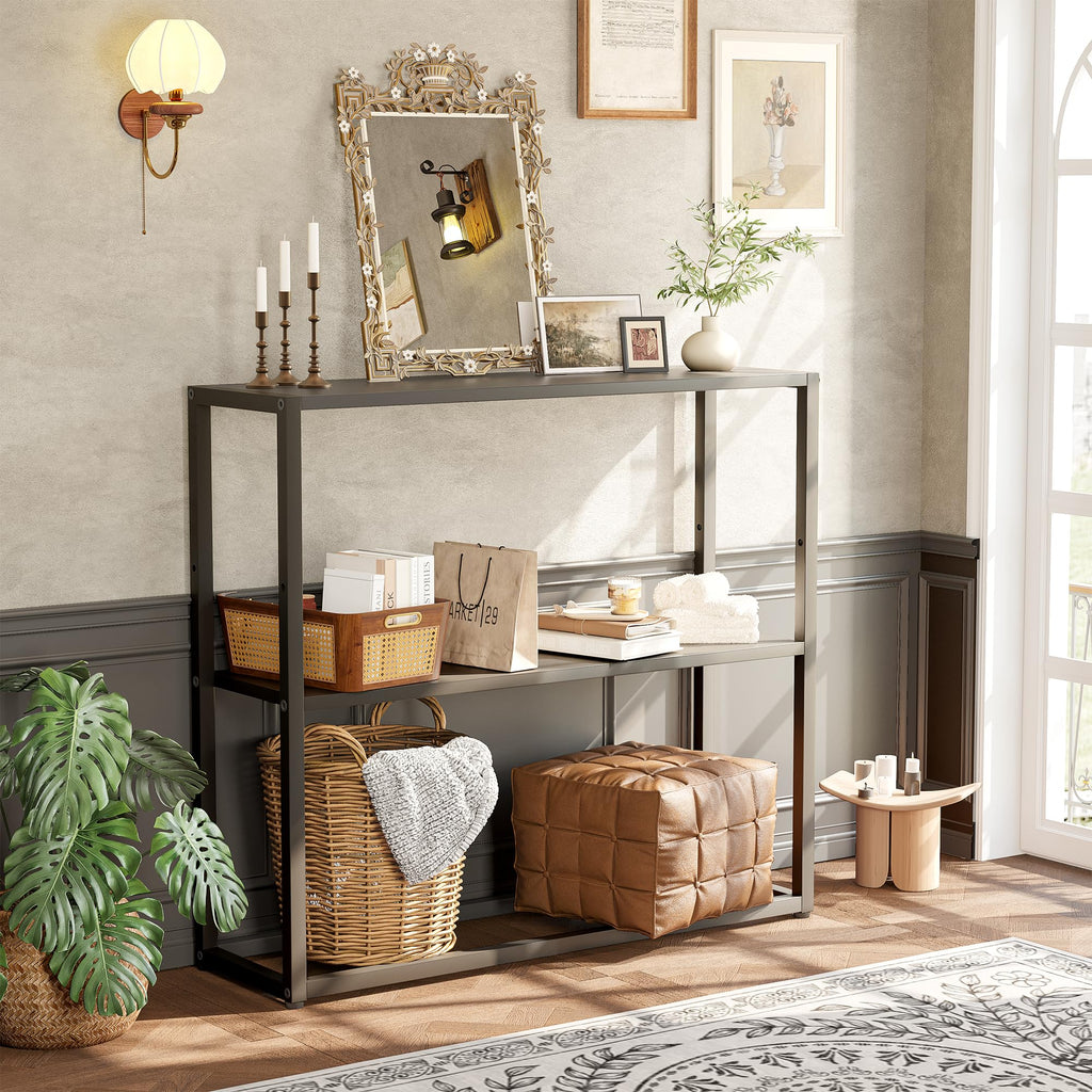 Black Narrow Console Table with Shelves C722