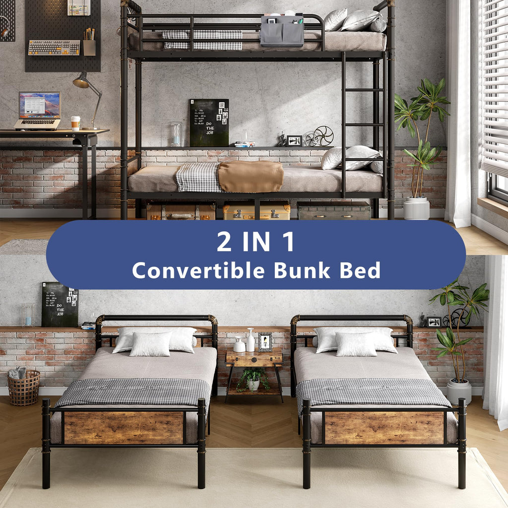 Twin Over Twin Metal Bunk Bed with Safety Guard Rails O812330
