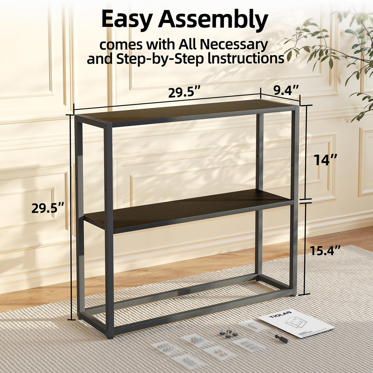 Black Narrow Console Table with Shelves C722