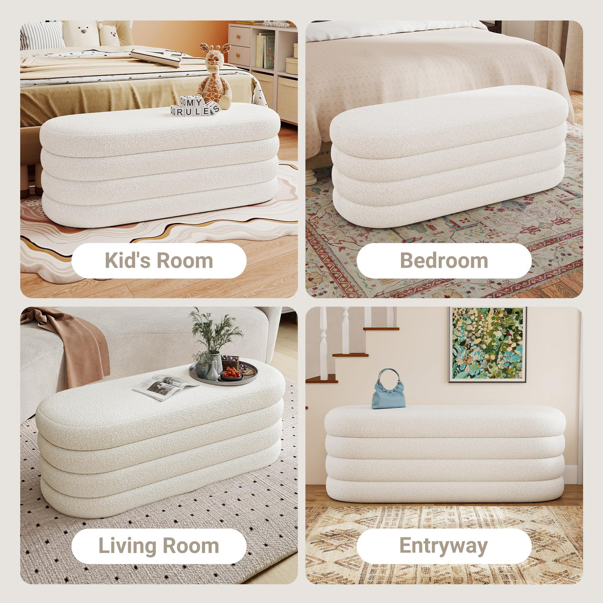 49.2 Inch Ivory Upholstered Storage Ottoman Bench P844251